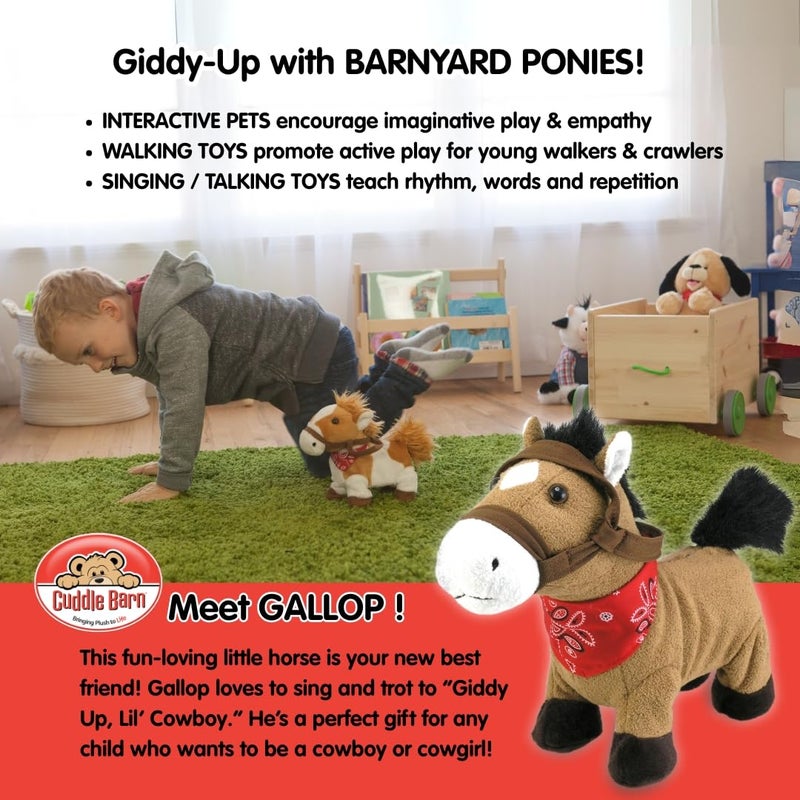 Cuddle Barn كاديل بارن - حصان غالوب الموسيقي | لعبة محشوة متحركة | يركض، ويهرول، ويغني "هيا يا رعاة البقر الصغار" | حيوان محشو 10" - Image 3